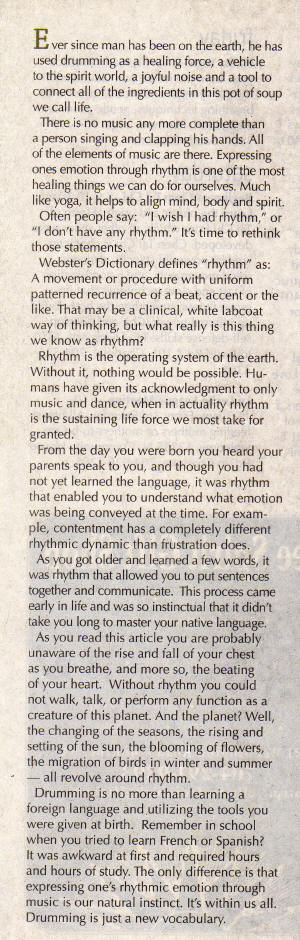 Jim Brock — internationally renowned drummer and percussionist. Article excerpt about the power of rhythm and his upcoming performance with Mary Youngblood